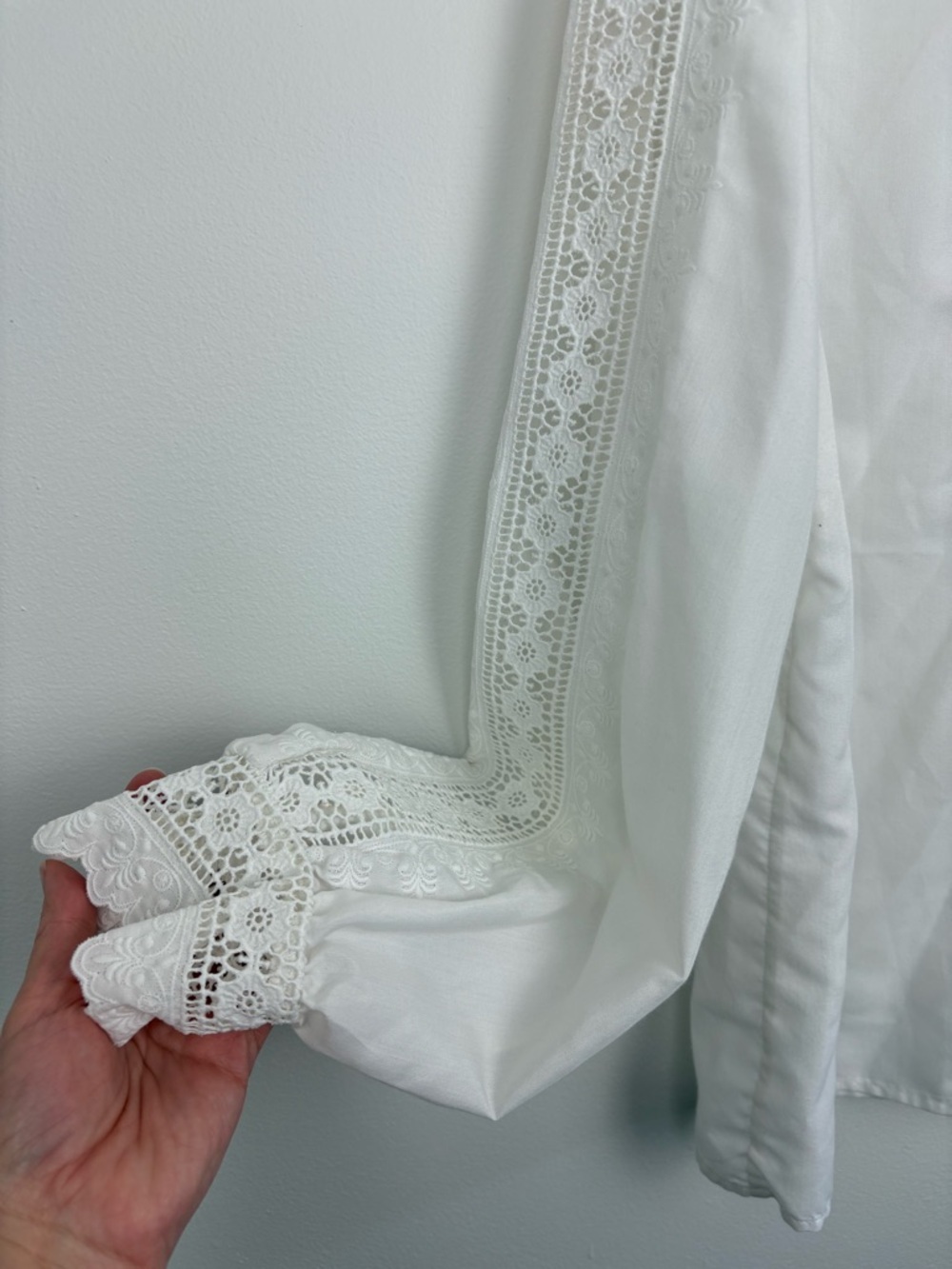Vintage Plus Size White Lace Trim Button-Up Blouse lightweight boho Cottagecore - Picture 4 of 14